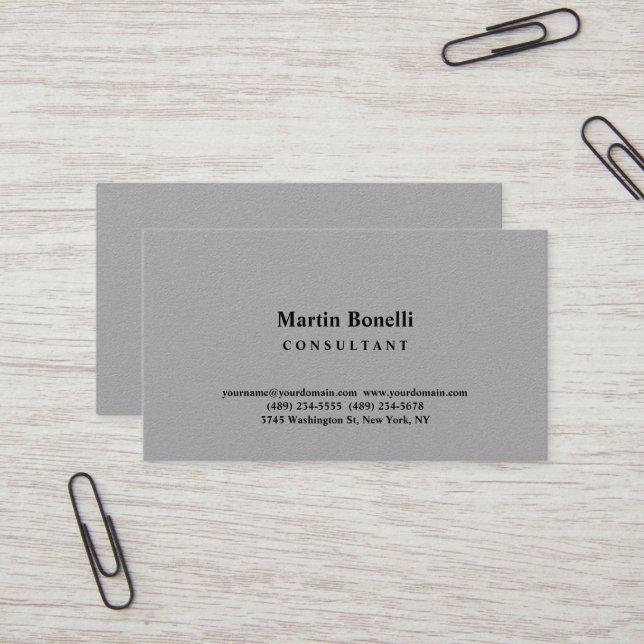 Premium Grey Elegant Consultant Minimalist Business Card (Front/Back In Situ)