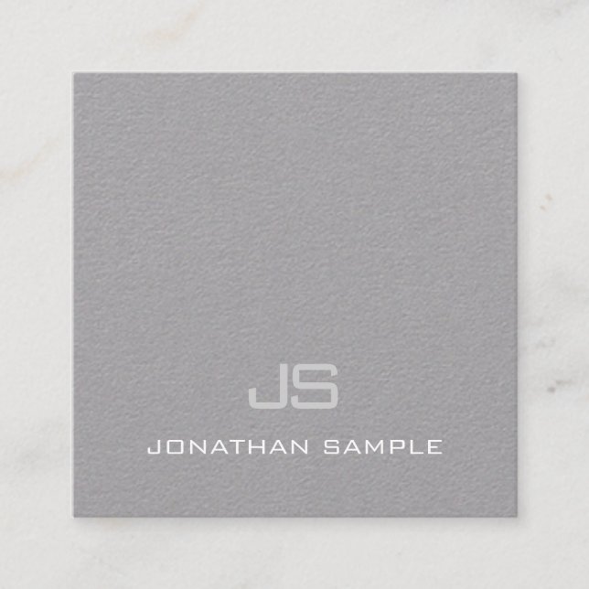 Premium Grey Plain Creative Modern Monogram Luxury Square Business Card (Front)