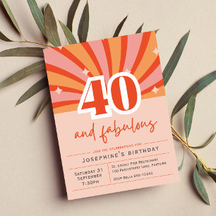 Premium Invitation "40 and fabulous", retro peach