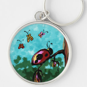 Premium Keychain, Ladybug on a Branch Painting Key Ring