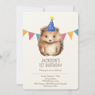 Premium kids birthday invitation, cute Hedgehog Invitation