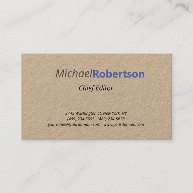 Premium Kraft Minimalist Elegant Professional Business Card (Front)
