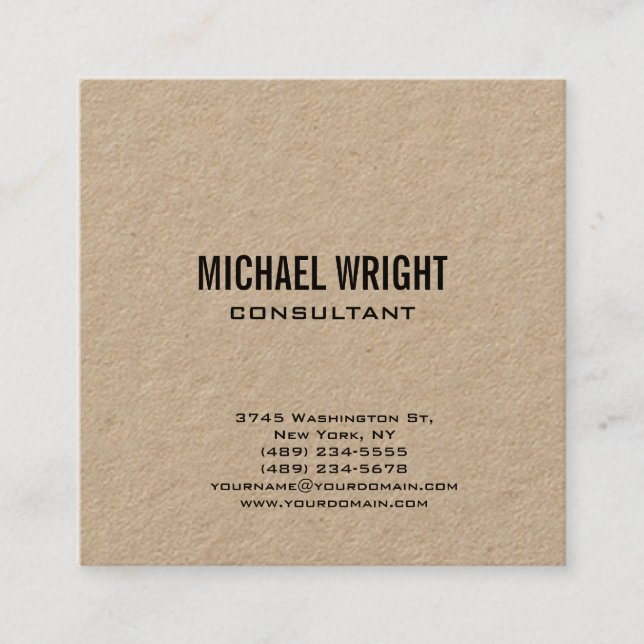 Premium Kraft Modern Plain Simple Minimalist Square Business Card (Front)