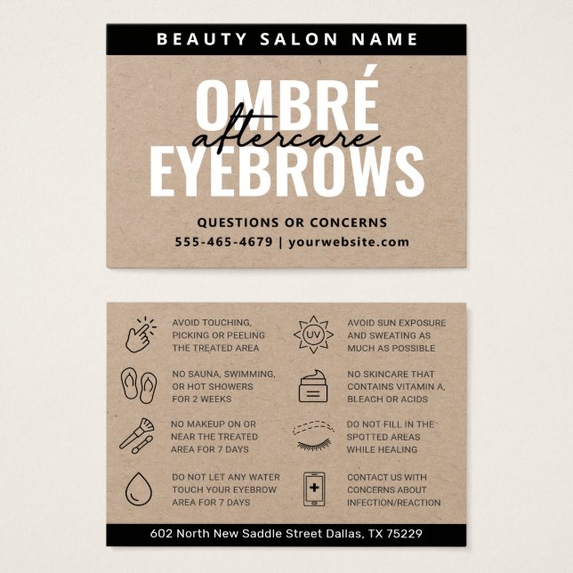 Premium Kraft  Ombre Powder Brows Aftercare Card (Front & Back)