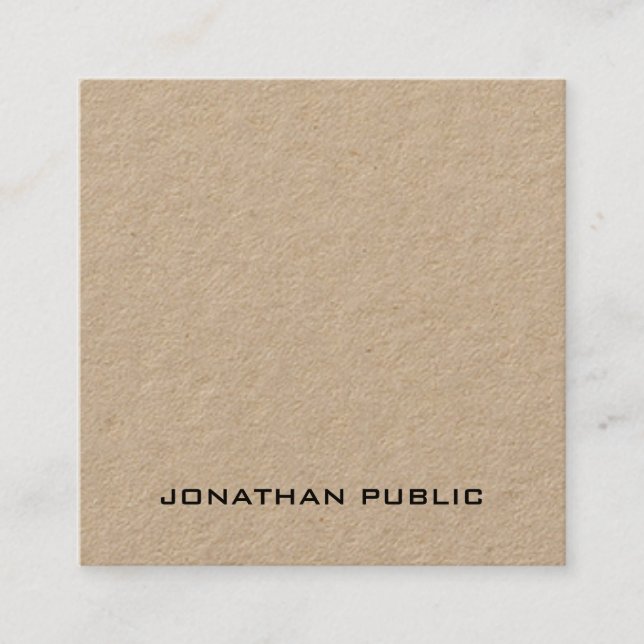 Premium Kraft Paper Modern Minimalist Personalised Square Business Card (Front)