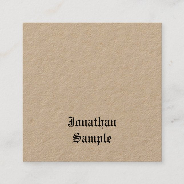 Premium Kraft Paper Nostalgic Classic Font Text Square Business Card (Front)