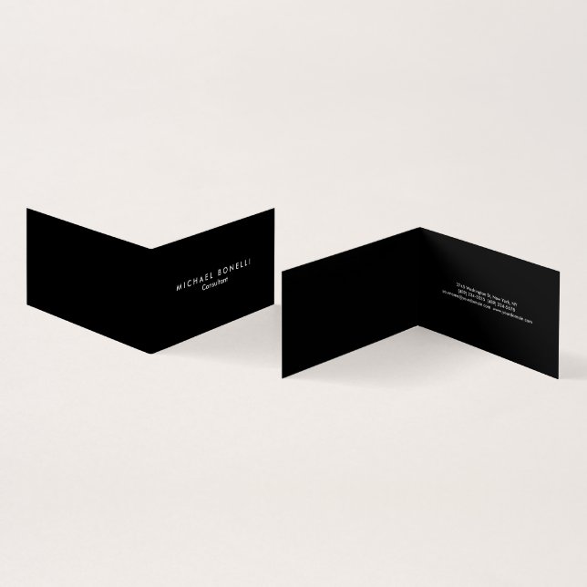 Premium L,nen Black White Minimalist Folded Business Card (Inside and Outside)
