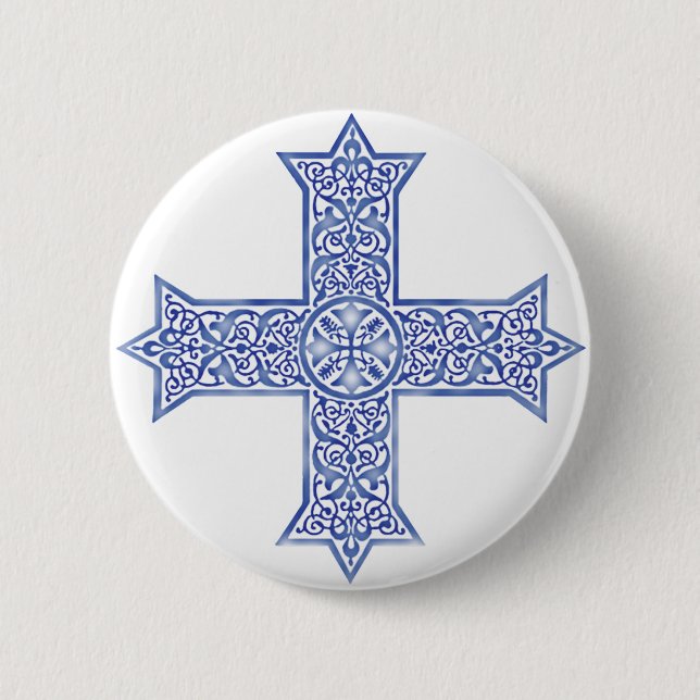 Premium Lapis Blue Coptic Cross Art 6 Cm Round Badge (Front)