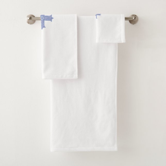 Premium Lapis Blue Coptic Cross Art Bath Towel Set (Insitu)