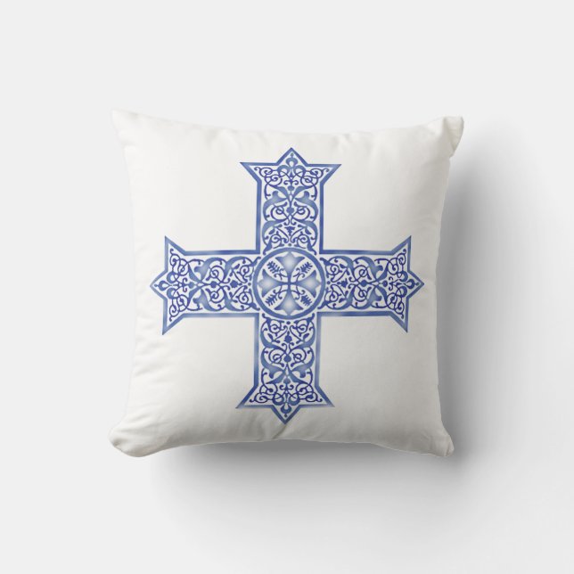 Premium Lapis Blue Coptic Cross Art Cushion (Front)