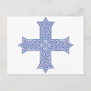 Premium Lapis Blue Coptic Cross Art Holiday Postcard