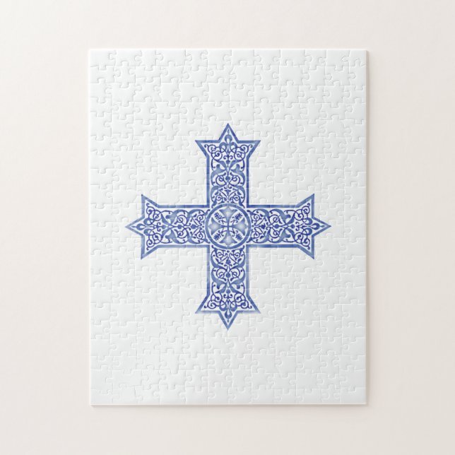 Premium Lapis Blue Coptic Cross Art Jigsaw Puzzle (Vertical)