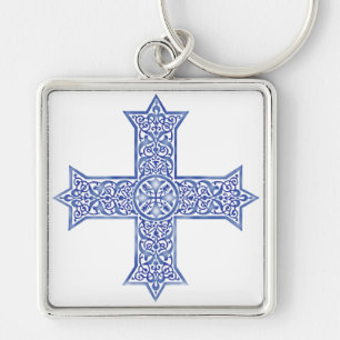 Premium Lapis Blue Coptic Cross Art Key Ring