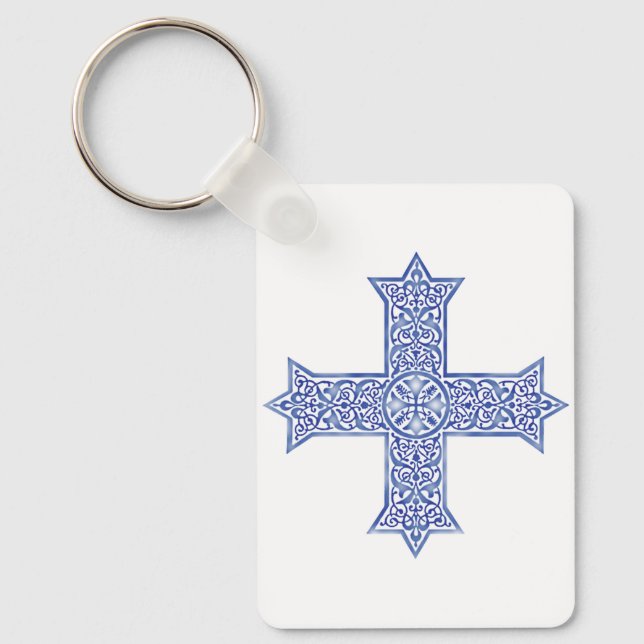 Premium Lapis Blue Coptic Cross Art Key Ring (Front)