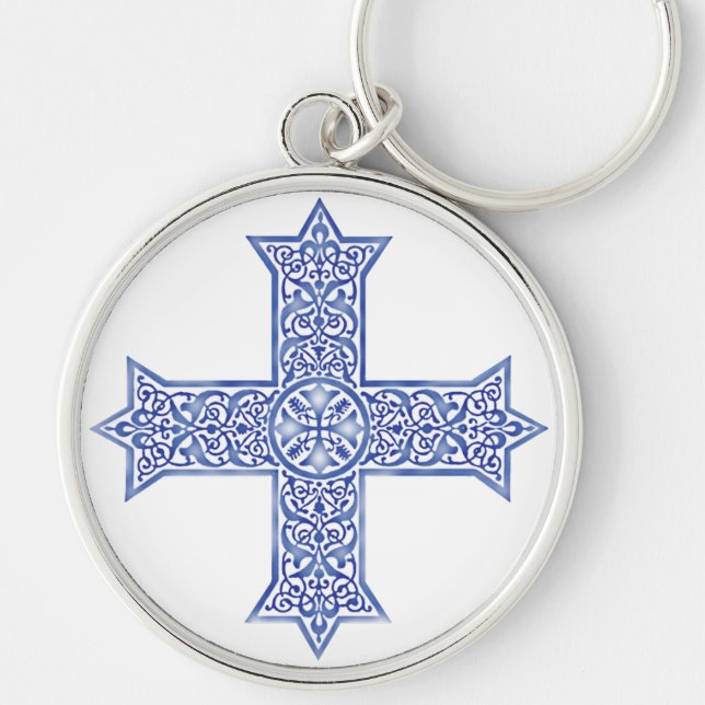 Premium Lapis Blue Coptic Cross Art Key Ring (Front)