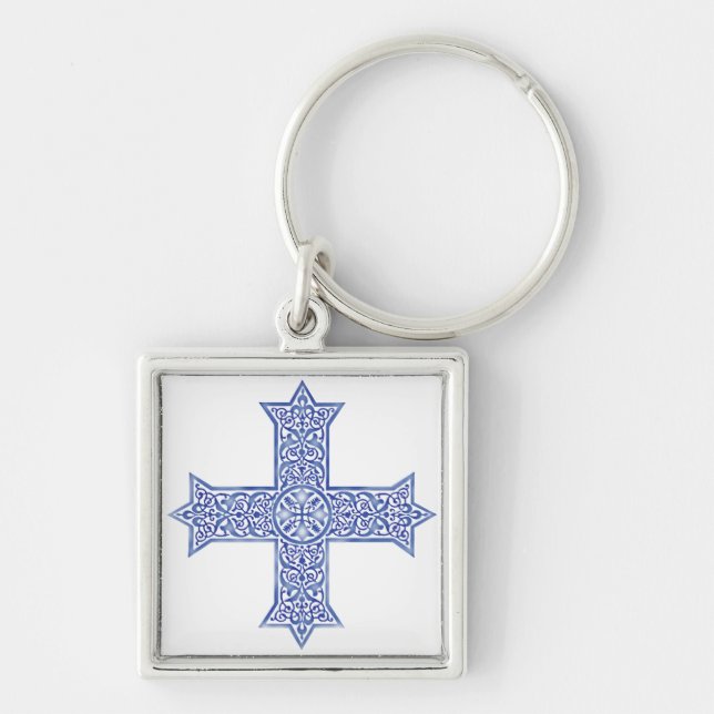 Premium Lapis Blue Coptic Cross Art Key Ring (Front)