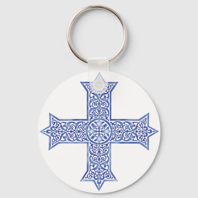 Premium Lapis Blue Coptic Cross Art Key Ring (Front)