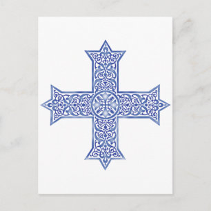 Premium Lapis Blue Coptic Cross Art Postcard