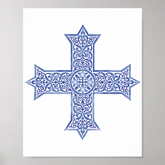 Premium Lapis Blue Coptic Cross Art Poster (Front)