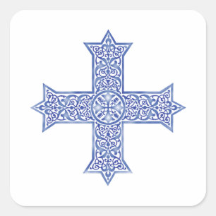 Premium Lapis Blue Coptic Cross Art Square Sticker