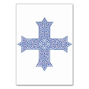 Premium Lapis Blue Coptic Cross Art Table Number