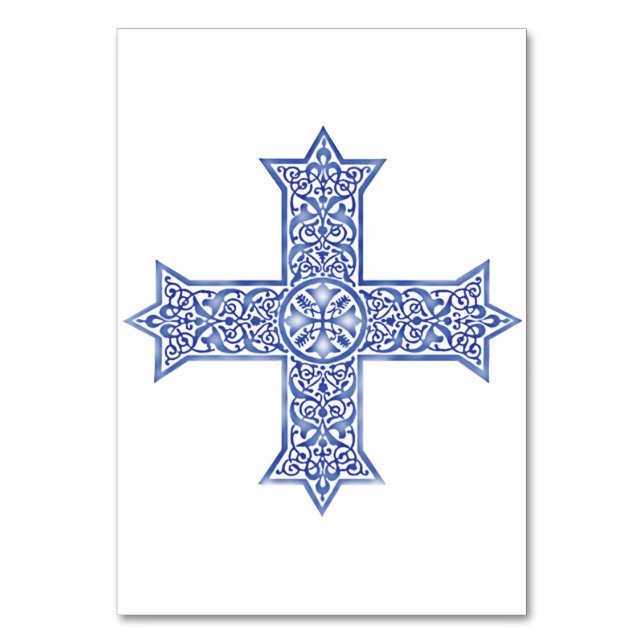 Premium Lapis Blue Coptic Cross Art Table Number (Front)