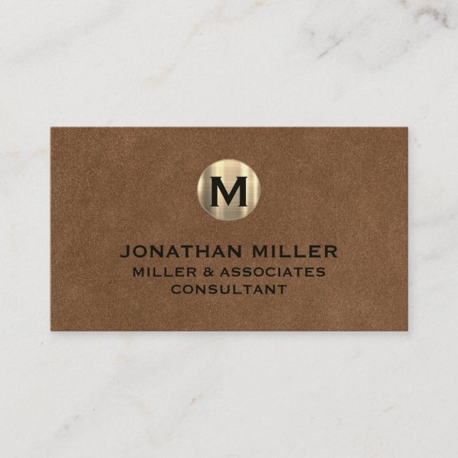 Premium Leather Gold Monogram  Business Card (Front)
