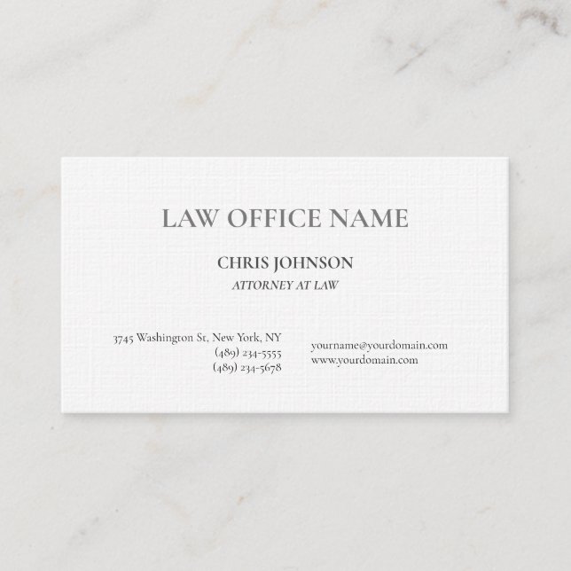 Premium Linen Attorney at Law Lawyer  Business Card (Front)
