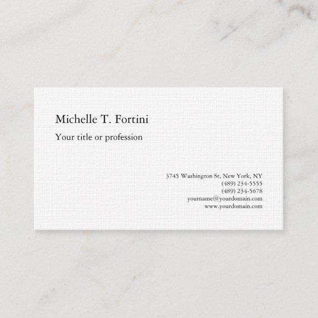 Premium Linen Black White Plain Minimalist Simple Business Card (Front)