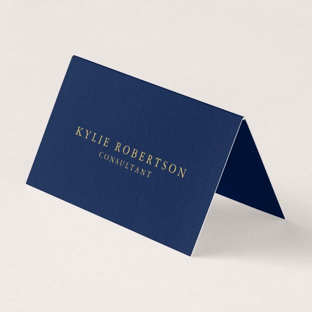 Premium Linen Blue Gold Professional Trendy Business Card (Front)