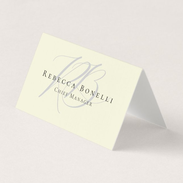 Premium Linen Exclusive Unique Monogram Beige Business Card (Front)