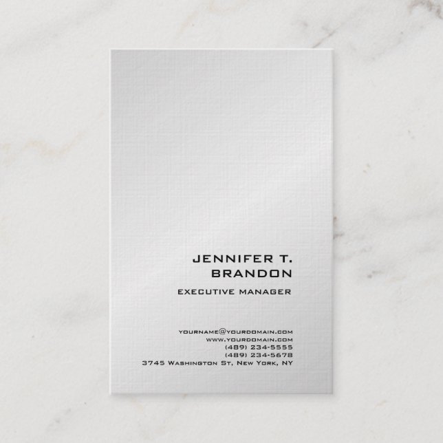 Premium Linen Minimalist Plain Modern Silver Grey Business Card (Front)
