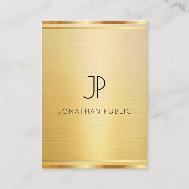Premium Linen Modern Luxury Gold Look Vertical Business Card (Front)