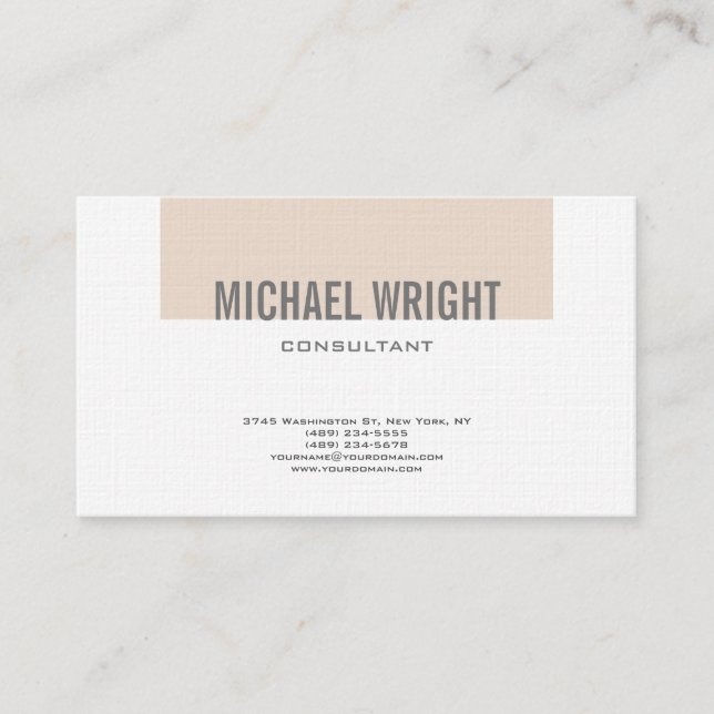 Premium Linen Modern Plain Simple Minimalist Business Card (Front)