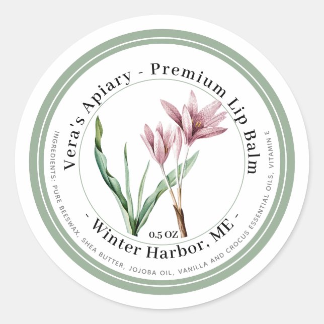 Premium Lip Balm Label with Pink Flowers (Front)