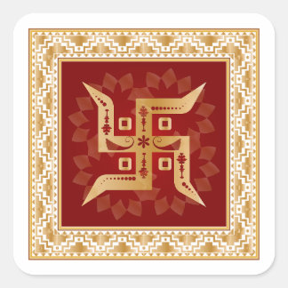 Premium Lotus Background Hindu Swastik Gold Sticke Square Sticker