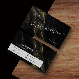 Premium Luxury Modern Black Marble Gold Glitter Business Card