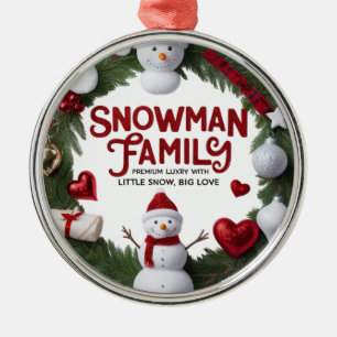 Premium Luxury Snowman Family Wreath Round Metal Tree Decoration
