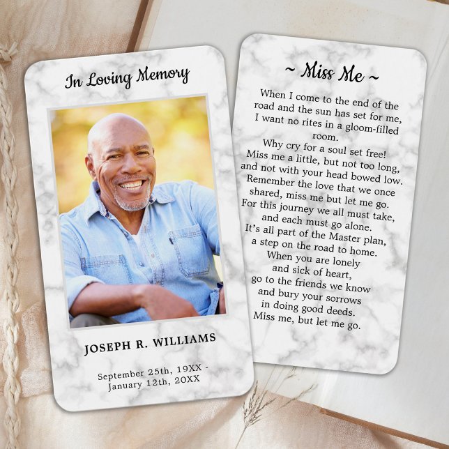 Premium Marble Photo Funeral Memorial Prayer Card (Creator Uploaded)