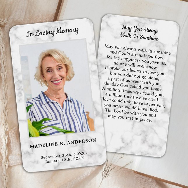 Premium Marble Photo Sympathy Memorial Prayer Card (Creator Uploaded)
