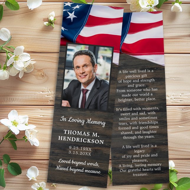Premium Memorial USA Flag Funeral Prayer Bookmark (Creator Uploaded)
