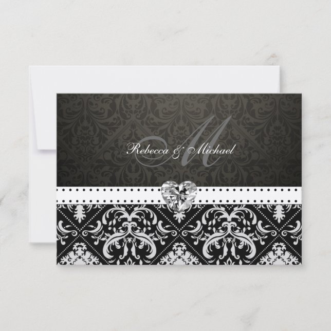Premium Metallic Silver Damask RSVP Cards (Front)