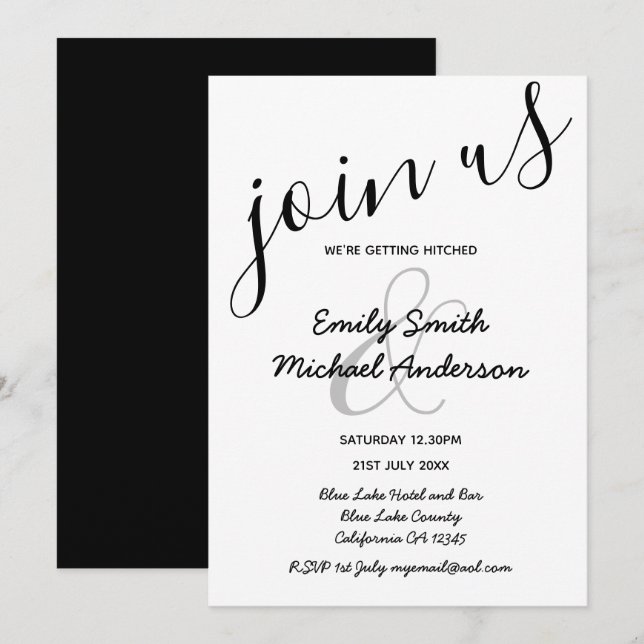 Premium Modern Black White Wedding Invitations (Front/Back)