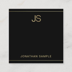 Premium Monogram Elegant Black Gold Luxury Silk Square Business Card