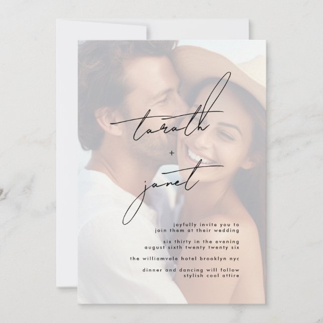 Premium NAMES Stylish Black & White Photo Wedding Invitation (Front)