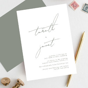 Premium NAMES Stylish Sage Green White Wedding Invitation