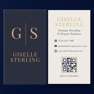 Premium Navy Gold QR Code Corporate Business Card
