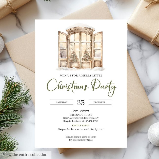 Premium Neutral Moss Green Taupe Christmas Party Invitation (Premium Neutral Moss Green Taupe Christmas Party)