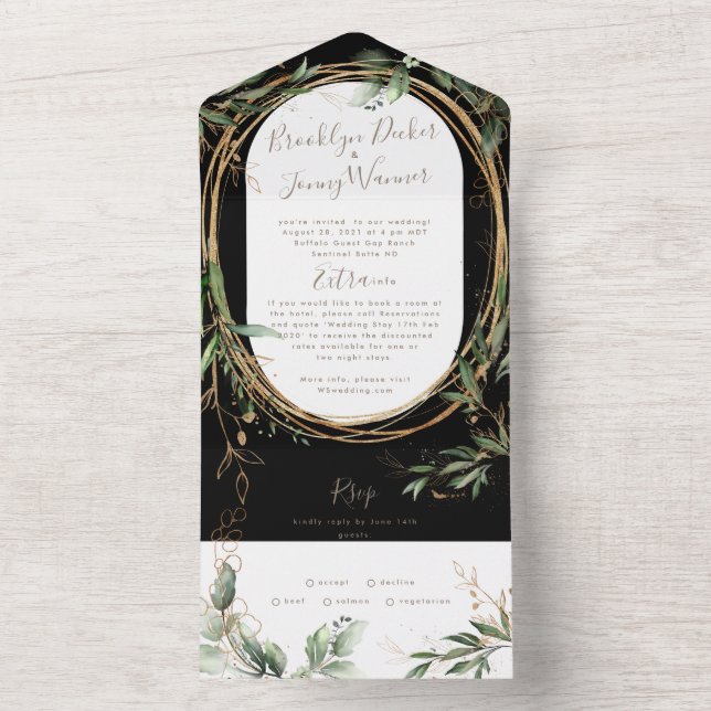 Premium Onyx Black Greenery Eucalyptus Wedding All In One Invitation (Inside)