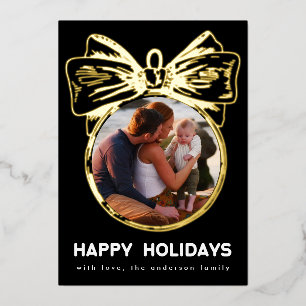 Premium Onyx Golden Multi Photo Ornament Happy Foil Holiday Card